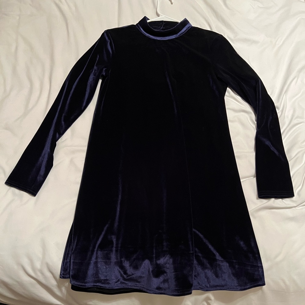 ASOS BRAVE SOUL velvet mock neck dress blue size small